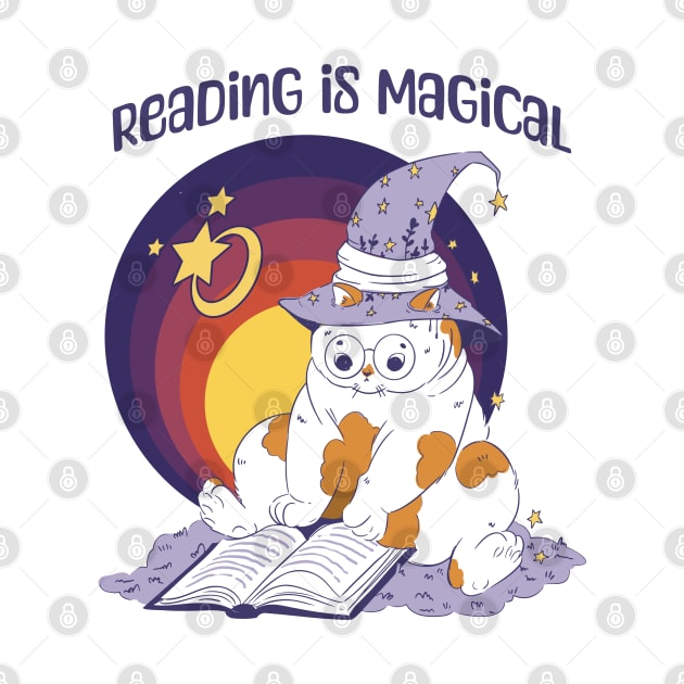 Reading Is Magical Adorable Cat in Witch Hat design by Luxinda