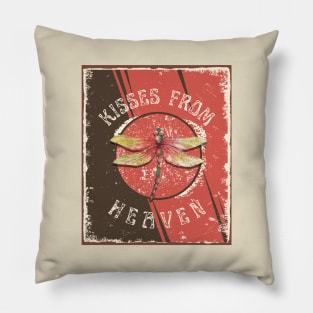 Dragonfly Kisses From Heaven - Distressed Grunge Coral and Brown Watercolor Dragonfly Pillow