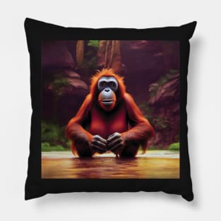 Orangutan in a golden lake Pillow