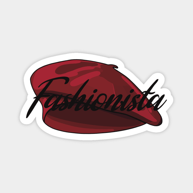 Red French Beret with the word 'Fashionista' in it Magnet by Fruit Tee