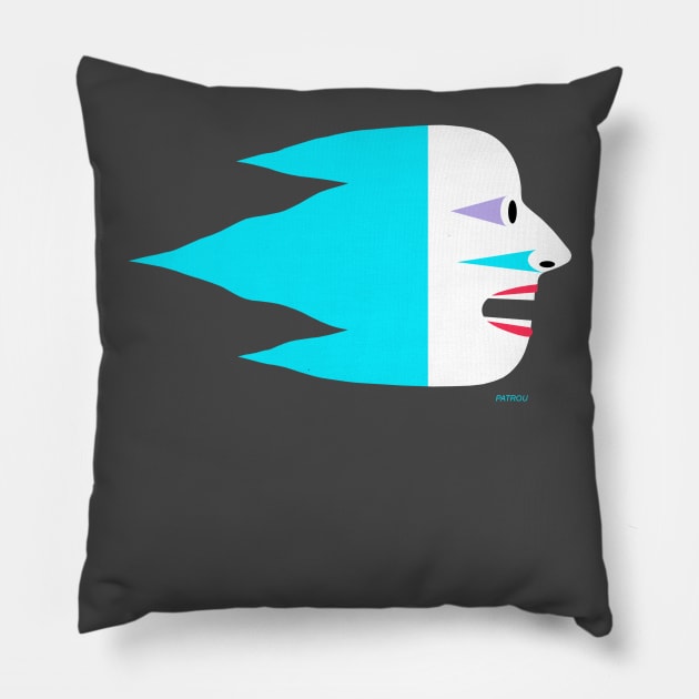 Flying Head - blue Pillow by patrou