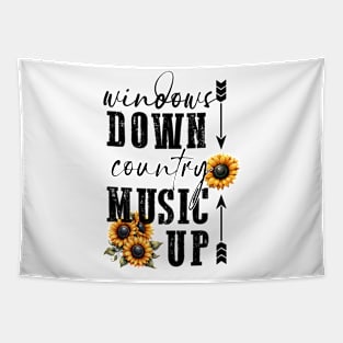 Windows down country music up Retro Country Music Heartbeat Western Cowboy Cowgirl Gift Tapestry