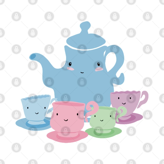 Pastel Mother Teapot and Children Teacups Illustration by SubtleSplit