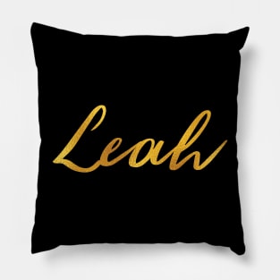 Leah Name Hand Lettering in Faux Gold Letters Pillow