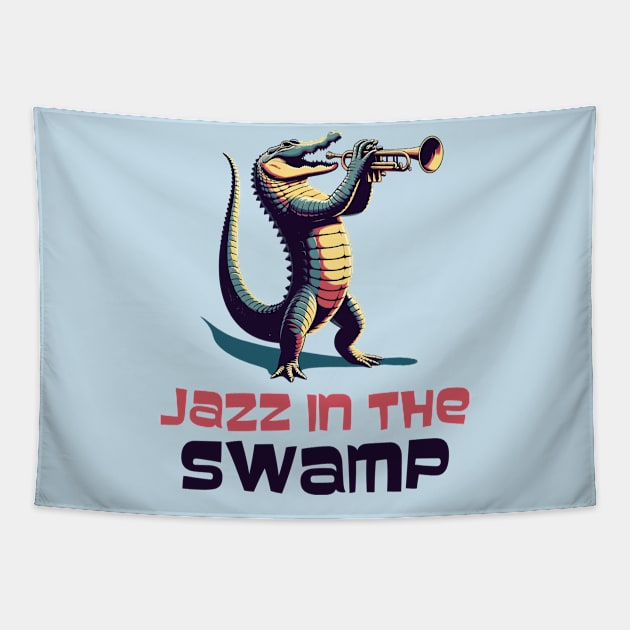 Jazz in the Swamp, alligator Tapestry by Art_Boys