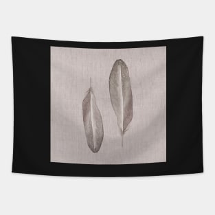 Beige boho feathers watercolor painting on linen Tapestry