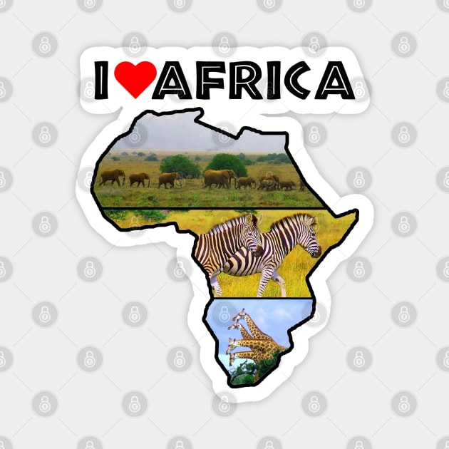 I Love Africa Wildlife Collage Map Magnet by PathblazerStudios