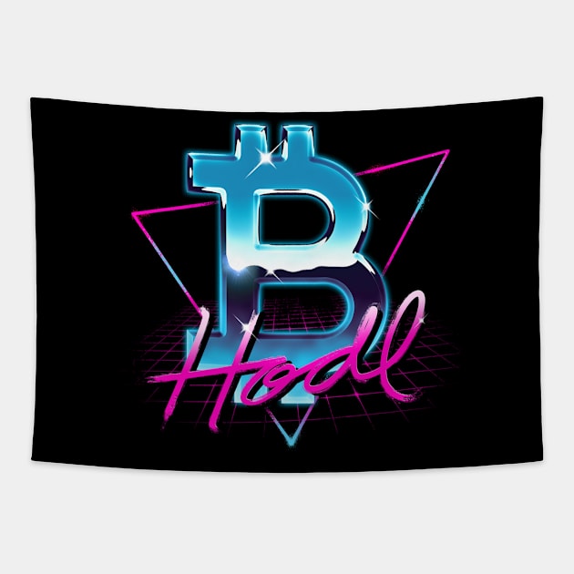 Bitcoin Logo Rad 80's Retrowave HODL BTC Crypto Bitcoin Tapestry by vo_maria