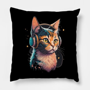 Cat with Headphones Pillow