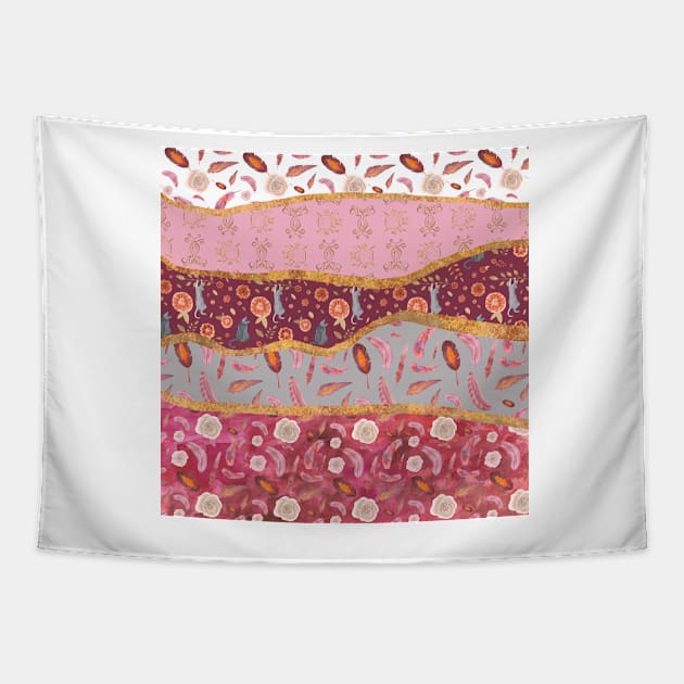 Rolling hills of cats, feathers and roses Tapestry by andreeadumez