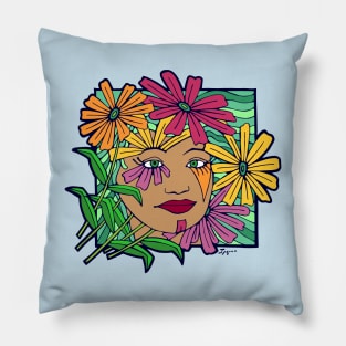 Pretty Woman with Garden Flowers Pillow