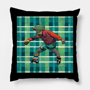 Colorful skater wearing skater clothes on a plaid background. Pillow