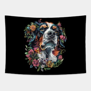 Cute Dog with Flowers Design Tapestry