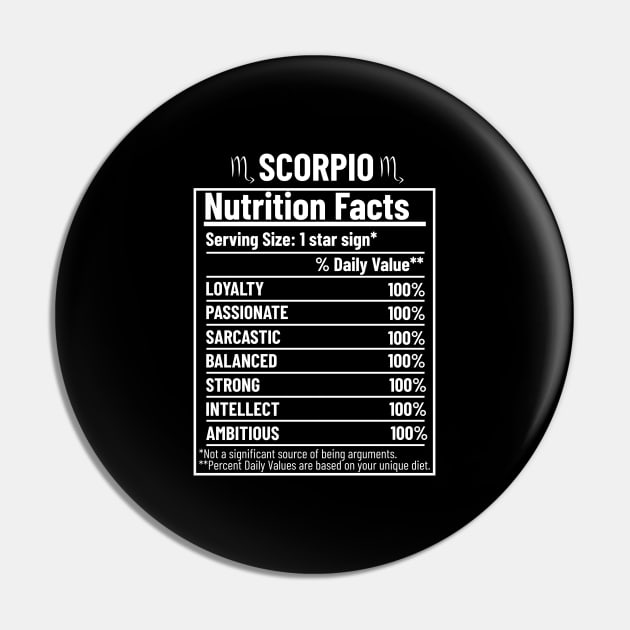 Scorpio Nutrition Facts Label Pin by HobbyAndArt