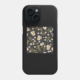 White Daisy Floral Pattern Flower Leafs Blue Seamless Boho Lavender Phone Case