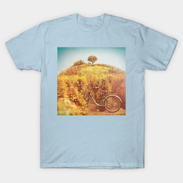 Disover Surreal Digital Art Collage with Bycicle in a Vineyard - Surreal Digital Art With Bycicle - T-Shirt