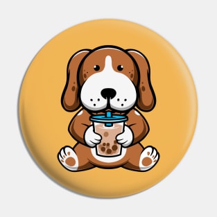 Cute Bulldog Drinking bubble tea Pin