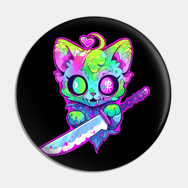 Zombie Cat Samurai EDM Festival Rave Pin by QQdesigns