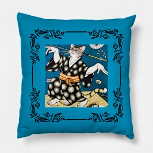 Ukiyo-e painting of dancing cat magician Pillow