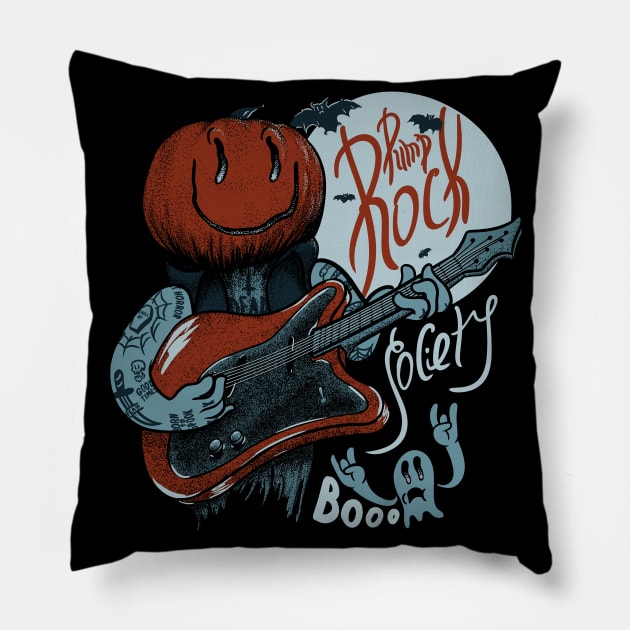 Pump Rock Society (Blue) Pillow by anycolordesigns