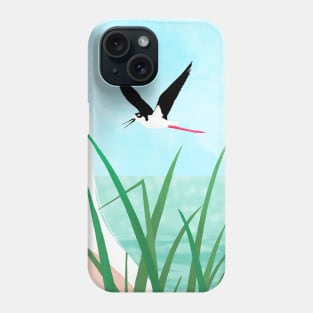 Girl on the shore with black-necked stilts Phone Case