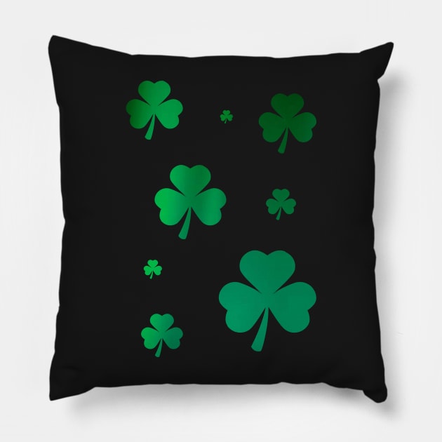 St Patricks Day, Metallic Green 3 Leaf Clovers Pillow by Felicity-K