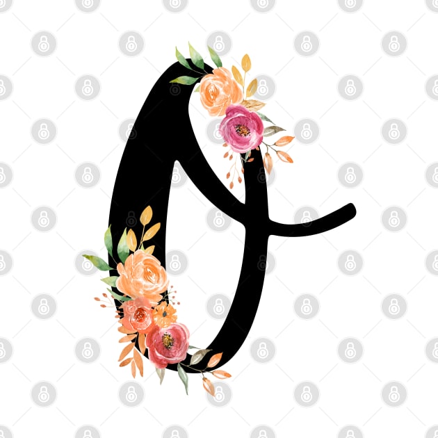 Letter O With Watercolor Floral Wreath by NatureGlow