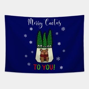 Merry Cactus To You - Eves Pin Cacti In Christmas Bear Pot Tapestry