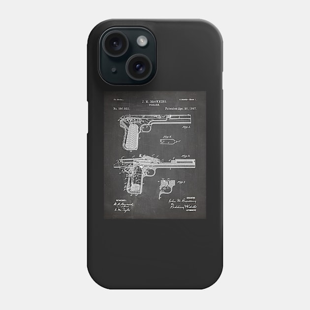 Browning Pistol Patent - Gun Lover Military Fan Art - Black Chalkboard Phone Case by patentpress