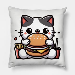 cute cat eating fast food Pillow