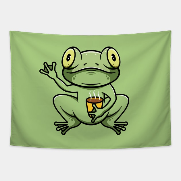 Cute Valentine Frog Drinking Hot Chocolate Tapestry by Cubbone