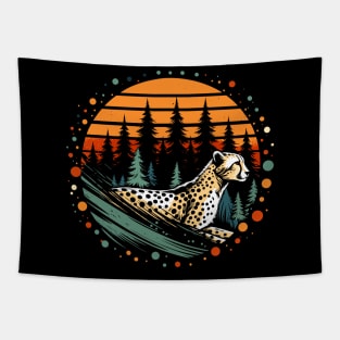 cheetah in forest vector illustration tshirt design Tapestry