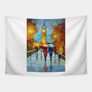 Romantic snowfall in London Tapestry