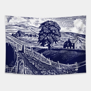 cobalt blue landscape Tapestry