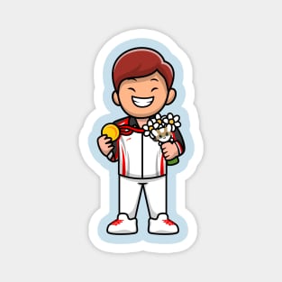 Cute Boy Winning Champion Cartoon Magnet