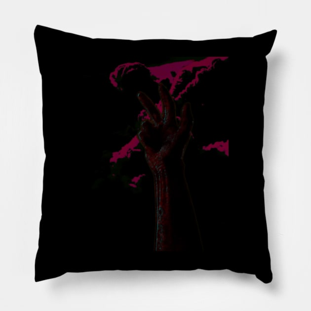 Digital collage and special processing. Hand near clouds. Holy trinity hand gesture. Very dark, red and violet. Bizarre. Pillow by 234TeeUser234