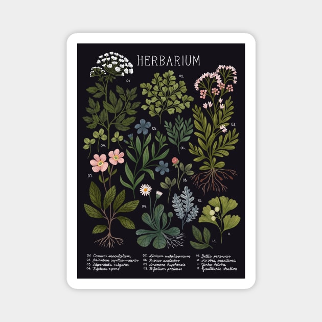 Herbarium Dark Magnet by Iz Ptica