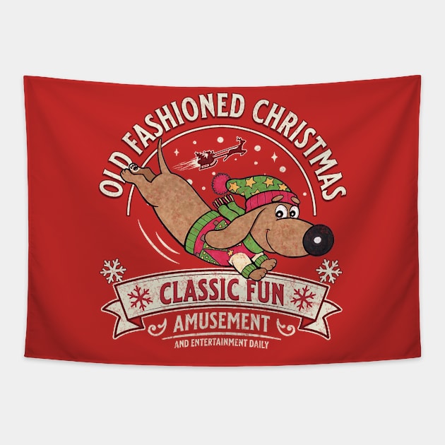 Cute Funny Christmas Doxie sledding on Dachshund Dog tee Tapestry by Danny Gordon Art