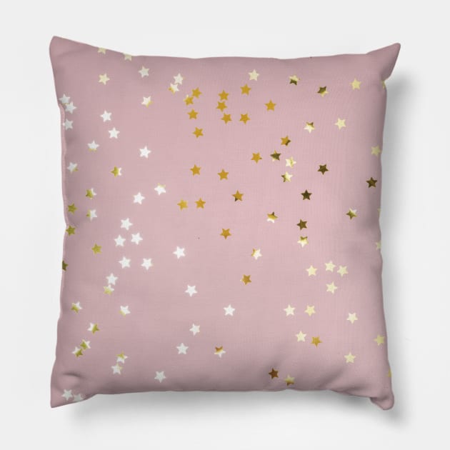 Cute Pink And Gold Confetti Stars Pillow by Printable Pretty