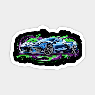 Blue C8 Supercar Racecar Muscle Car Sportscar Green Purple Splash C8 Magnet