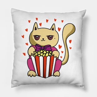 Cat Eating popcorn Valentines Day Cute Kitten Kitty Love Pillow