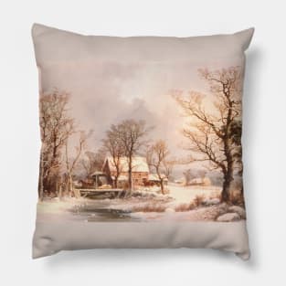 Winter in the Country, The Old Grist Mill by George Henry Durrie Pillow