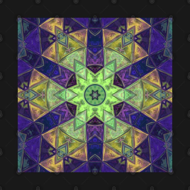 Mosaic Kaleidoscope Flower Green Purple and Yellow by WormholeOrbital