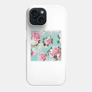 French roses and lace on duck egg Phone Case