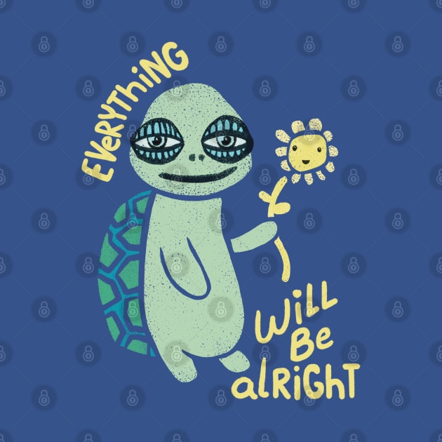 Everything Will Be Alright Turtle Holding Flower by rainingdrawps