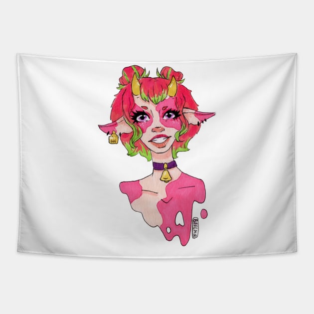 Strawberry cow girl Tapestry by Beelixir Illustration