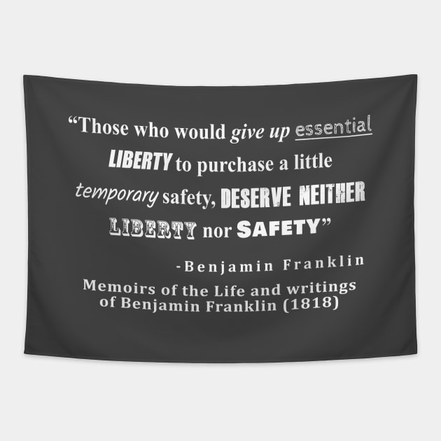 Liberty and Security Benjamin Franklin Quote White Text Tapestry by sovereign120