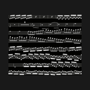 music notes - sheet music white on black T-Shirt