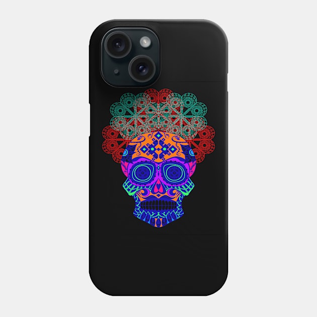 neon skeleton crown in floral ecopop pattern Phone Case by jorge_lebeau