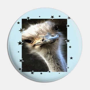 Geeky Ostrich With Artistic Star Border Pin